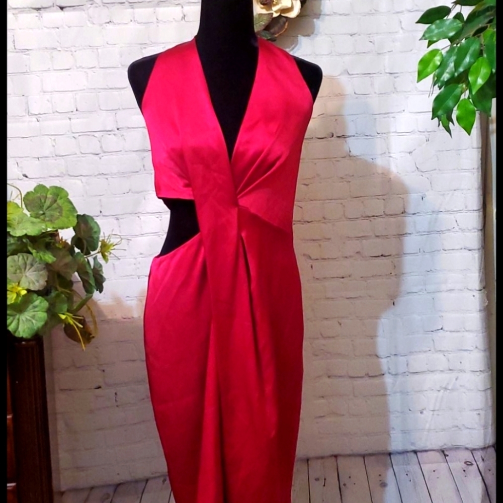 Halston Eve Halter Cutout Dress 14 NWT